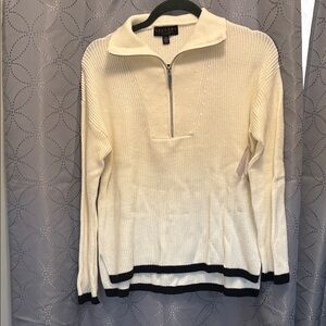 LAUNDRY  Ivory and Black Zip-Up Sweater